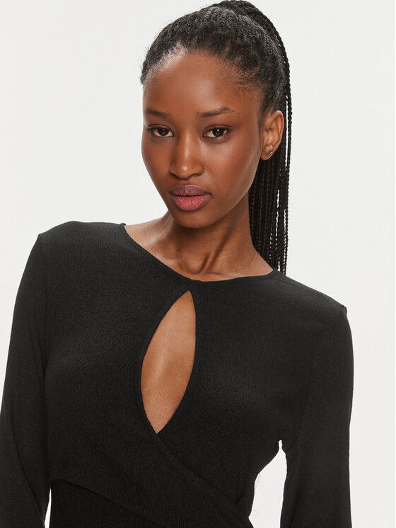 Calvin Klein Jeans Calvin Klein Jeans Cocktail obleka Front Split Wrap Ls Dress J20J222516 Črna Slim Fit