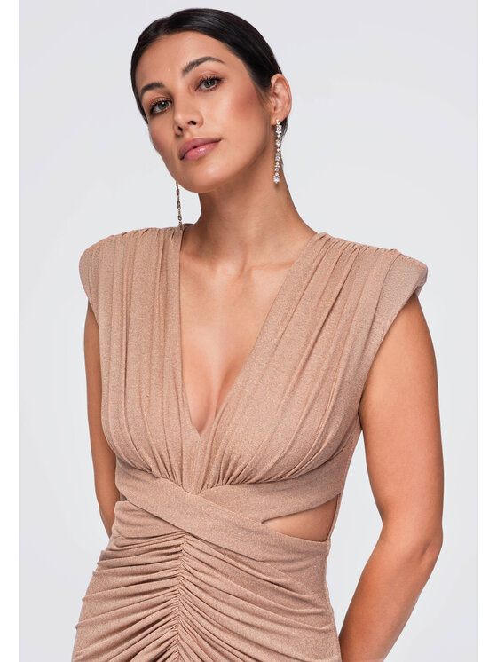 Ombre Ombre Sukienka wieczorowa LA-OM-DLR402 Beżowy Slim Fit