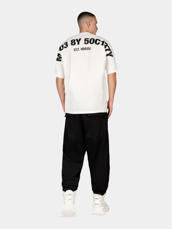 MADE BY SOCIETY MADE BY SOCIETY T-Shirt Tricou Mono Stripe - T17209 Biały Basic Fit