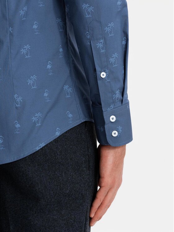 Ombre Ombre Košile OM-SHCS-0156 Tmavomodrá Regular Fit