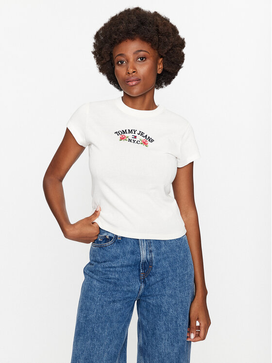 Tommy Jeans Tommy Jeans Тишърт Bby Floral Flag DW0DW16449 Бял Slim Fit