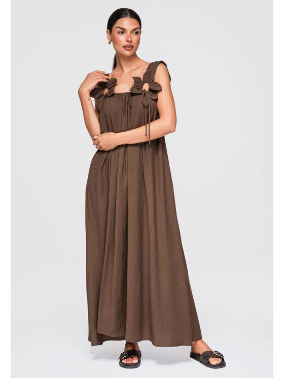 Ombre Ombre Sukienka letnia OW-DLR-E0014 Brązowy Loose Fit