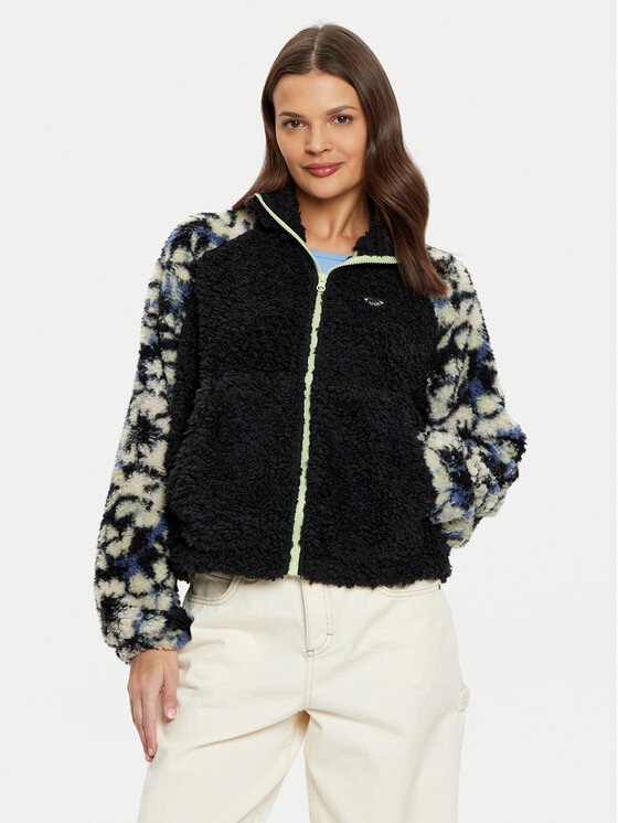 Roxy Roxy Fleecová mikina Waves Of Warmth ERJPF03186 Černá Loose Fit