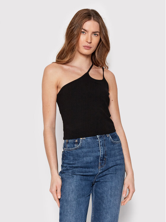 NA-KD Top Ribbed 1018-008316-0002-003 Negru Regular Fit
