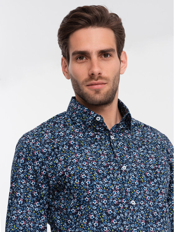 Ombre Ombre Košile OM-SHCS-0151 Tmavomodrá Regular Fit
