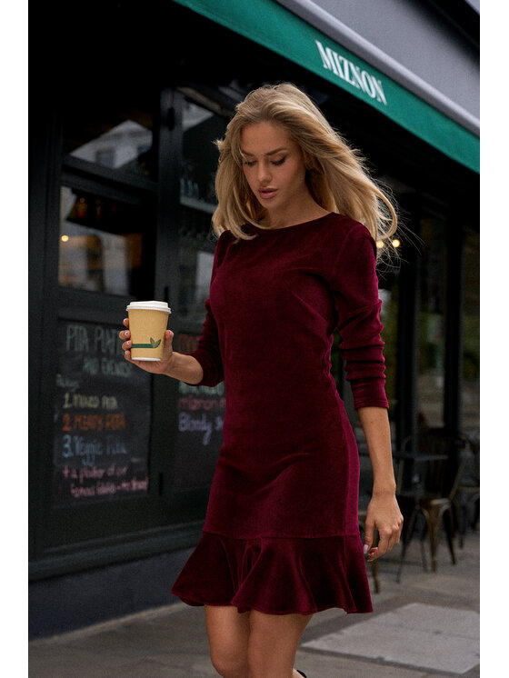 Made of Emotion Made of Emotion Koktejlové šaty M765 Bordová Modern Fit