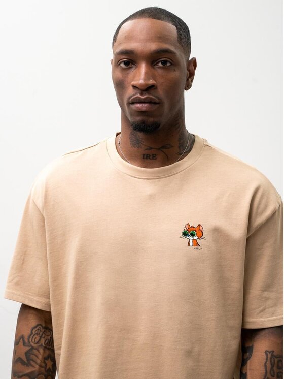 Smerfy Smerfy T-Shirt Gargamel na wakacjach szeroka luźna 132539 Beżowy Oversize