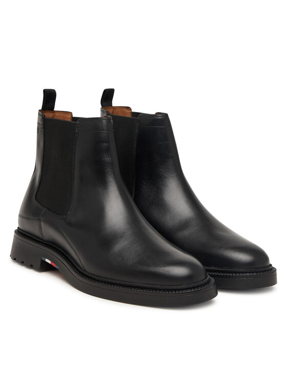 Tommy Hilfiger Tommy Hilfiger Štibletai Corporate Casual Lth Chelsea FM0FM05966 Juoda