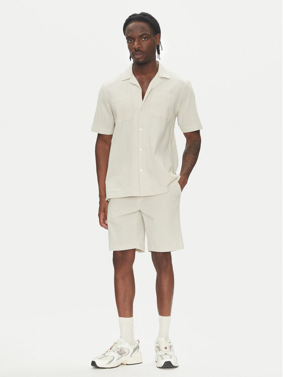 Lindbergh Lindbergh Set Hemd und Stoffshorts 30-203575SET Beige Regular Fit