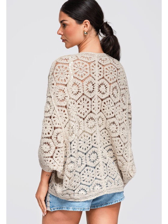 Ombre Ombre Kardigan OW-SW-E0005 Beżowy Loose Fit