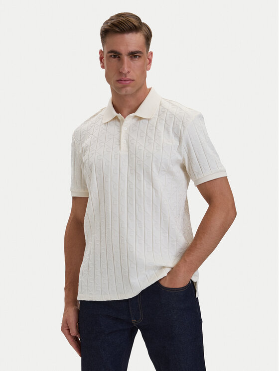 Calvin Klein Calvin Klein Тениска с яка и копчета LV04LE203G Кремав Regular Fit