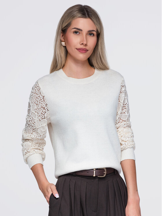 Ombre Ombre Sweter OW-SW-E0033 Beżowy Regular Fit