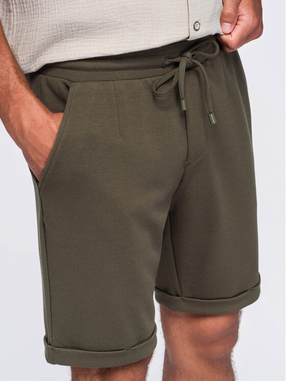 Ombre Ombre Szorty materiałowe OM-SRCS-0206 Khaki Boxy Fit