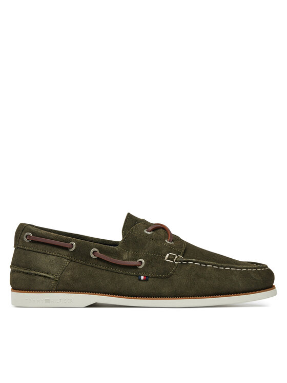 Tommy Hilfiger Īsi apavi Th Boat Shoe Core Suede FM0FM05387 Zaļš