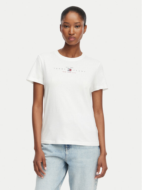 Tommy Jeans Tricou Linear Ss Tee DW0DW22789 Crem Regular Fit