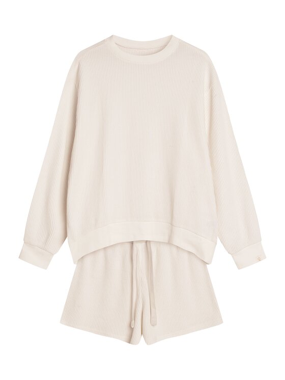 Esotiq Esotiq Komplet bluza i szorty sportowe 42413 Biały Loose Fit