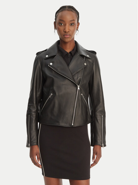 HUGO HUGO Шкіряна куртка Lujana 50551255 Чорний Regular Fit