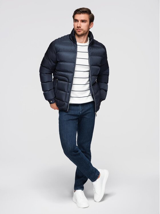 Ombre Ombre Kurtka przejściowa OM-JALP-0218 Granatowy Regular Fit