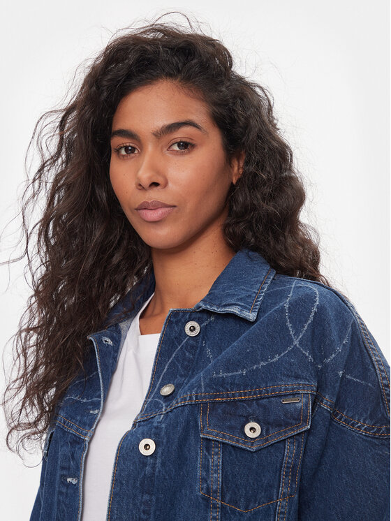 Pepe Jeans Pepe Jeans Kurtka jeansowa Foxley Logo PL402329 Niebieski Oversize