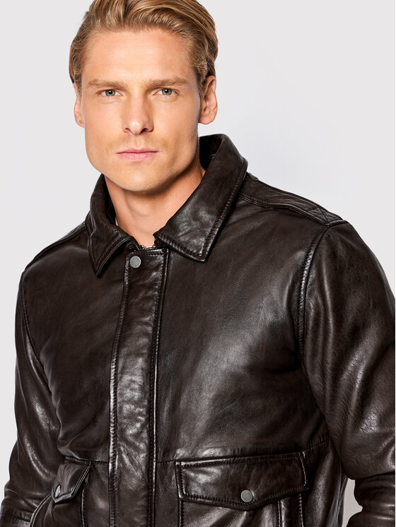 Serge Pariente Serge Pariente Lederjacke New Pilot Braun Regular Fit