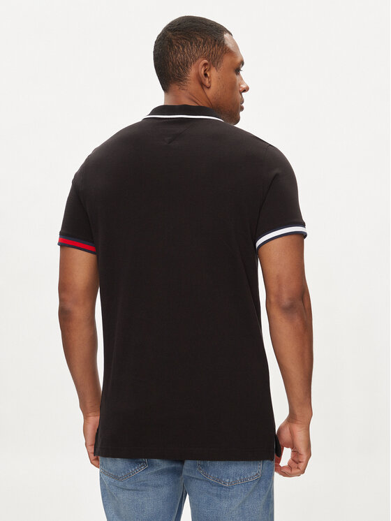 Tommy Jeans Tommy Jeans Тениска с яка и копчета Flag DM0DM12963 Черен Regular Fit