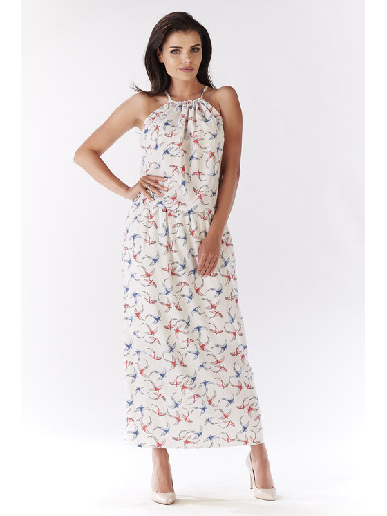Awama Awama Sukienka letnia A184 Écru Basic Fit
