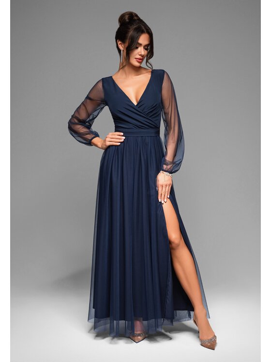 Ombre Ombre Sukienka wieczorowa LA-OM-DLR008 Granatowy Regular Fit