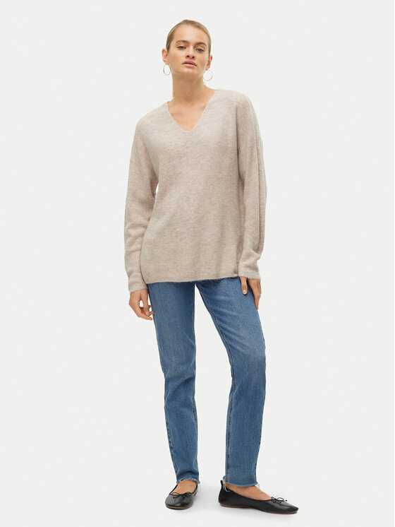 Vero Moda Vero Moda Džemper Crewlefile 10233357 Bež Loose Fit
