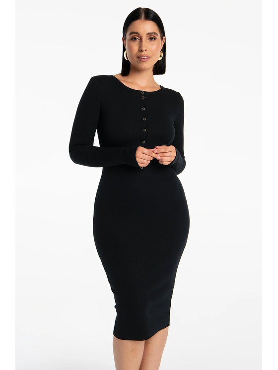 Nudyess Nudyess Vestito di maglia Isla midi z prążka Nero Fitted Fit