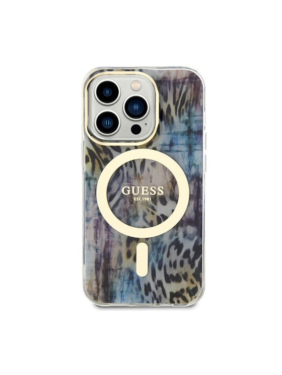 Guess Guess Etui na telefon Leopard MagSafe Niebieski