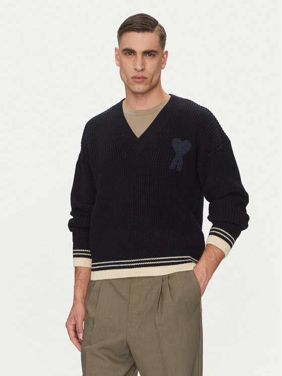 AMI PARIS Sweter UKS268.KN0068 Granatowy Regular Fit