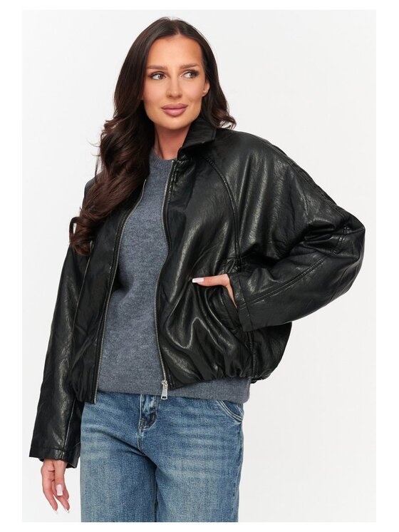 Makadamia Makadamia Kurtka skórzana C76 Czarny Loose Fit