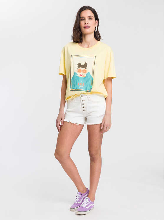 Cross Jeans Cross Jeans T-Shirt 55919-011 Żółty Oversize