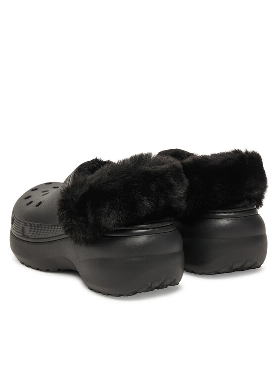 Crocs Crocs Šľapky Classic Platform Fuzz Lined Clog 212854 Čierna
