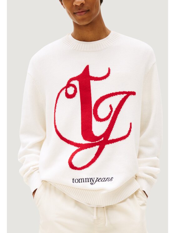 Tommy Jeans Tommy Jeans Πουλόβερ TJM REG MONOGRAM CNE Λευκό Casual Fit