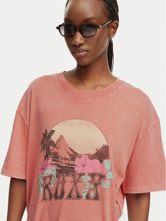 Roxy Roxy T-krekls Talloversize Washed ERJZT06081 Gaiši oranža Loose Fit