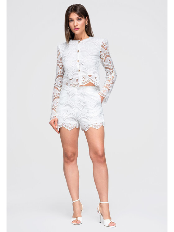 Ombre Ombre Szorty materiałowe OW-ST-E0001 Biały Relaxed Fit