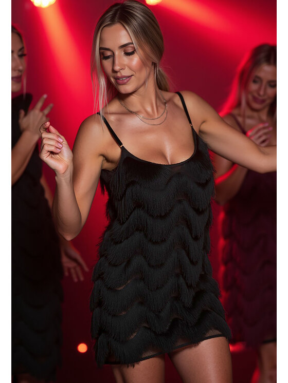 FIGL FIGL Koktejlové šaty M1107 Čierna Loose Fit