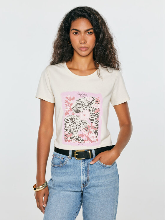 BIG STAR BIG STAR T-Shirt RELLKA Kremowy Basic Fit