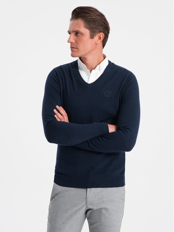 Ombre Ombre Sweter OM-SWSW-0102 Granatowy Regular Fit