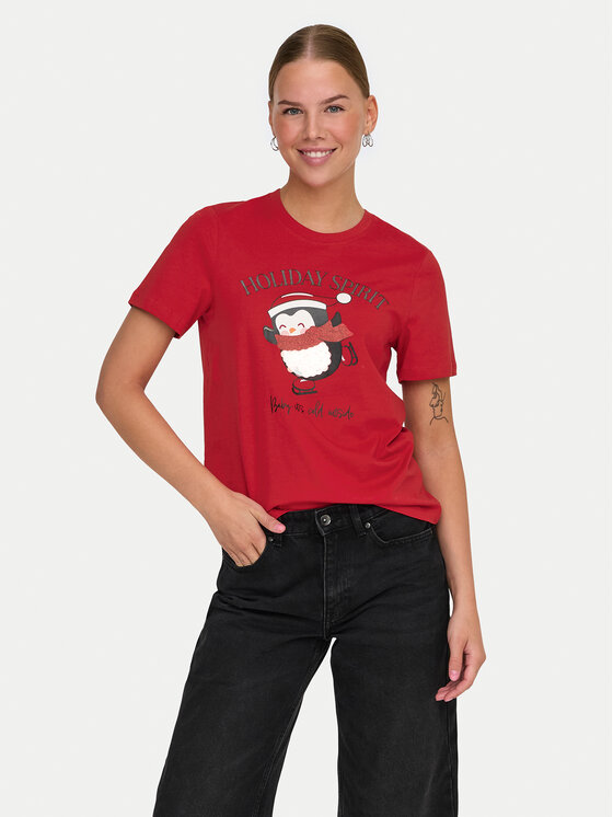ONLY T-Shirt Kita 15331069 Czerwony Regular Fit | Modivo.pl