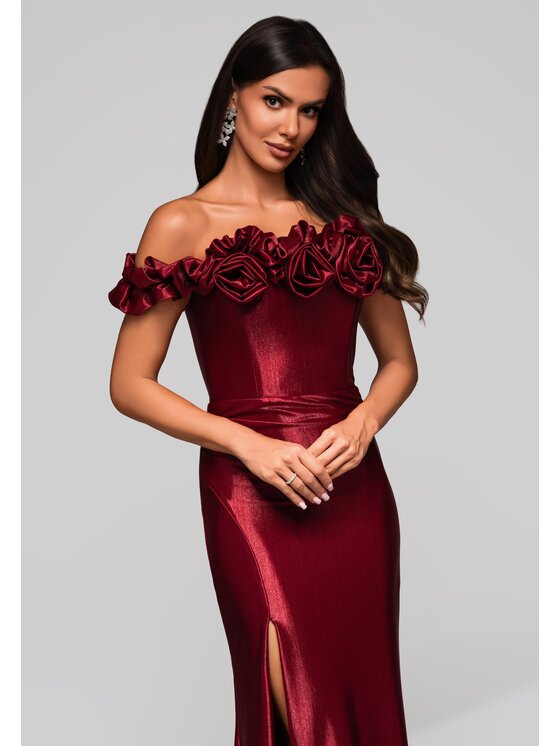 Ombre Ombre Sukienka wieczorowa LA-OM-DLR213 Bordowy Regular Fit