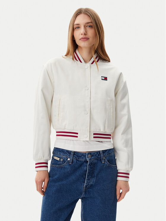 Tommy Jeans Tommy Jeans Geacă bomber Satin Coach DW0DW20229 Alb Regular Fit