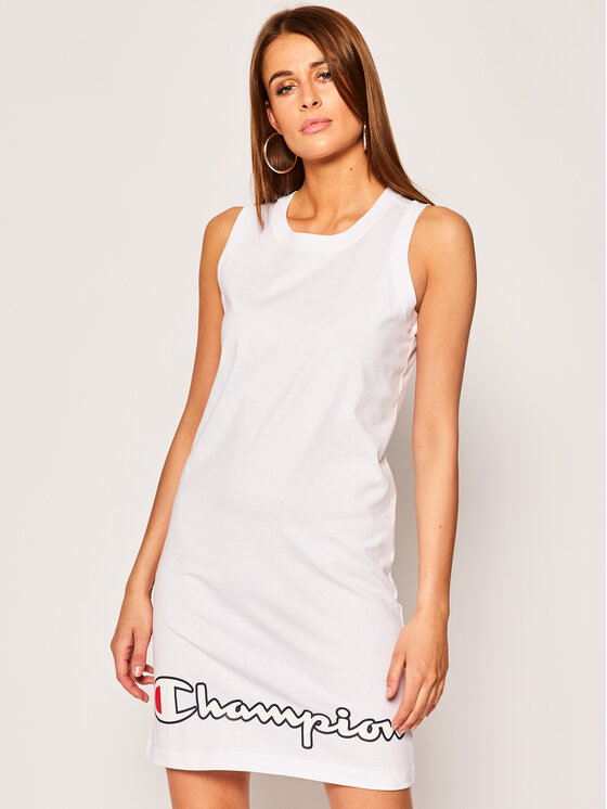 Champion Každodenné šaty Script Logo Ribbed Trim 112657 Biela Regular Fit