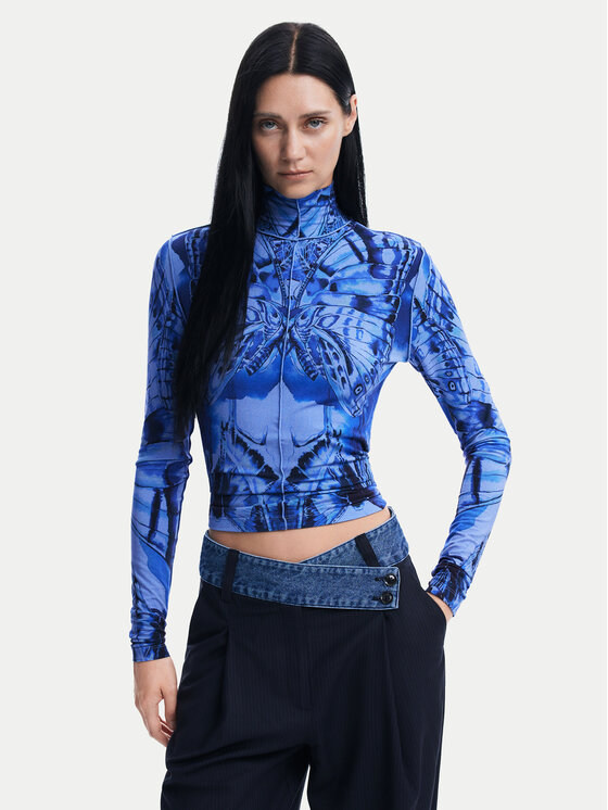 Desigual Blúzka Bfly 24WWTK97 Modrá Slim Fit