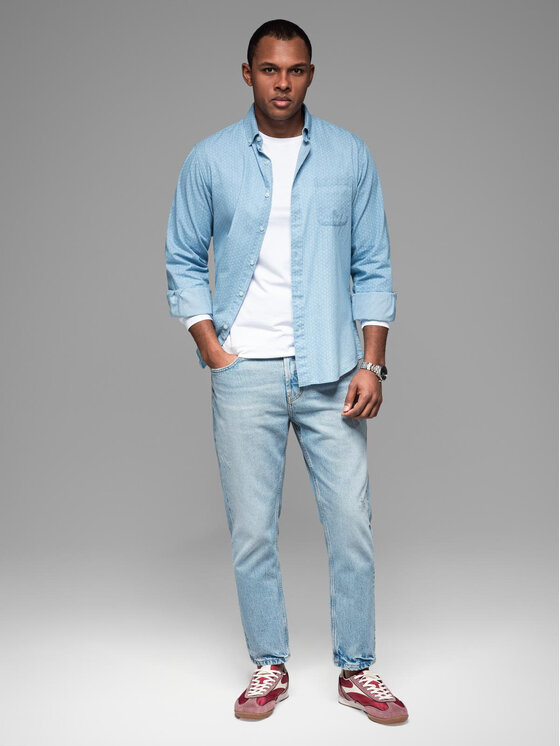 Ombre Ombre Koszula jeansowa OM-SHDS-0179 Niebieski Regular Fit