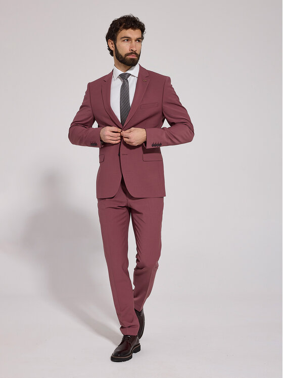 VILLARO VILLARO Garnitur GAR152VIM Bordowy Slim Fit