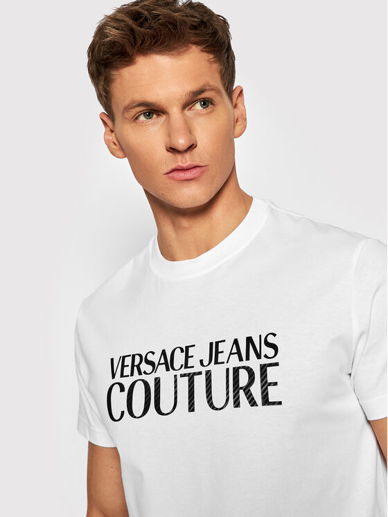 Versace Jeans Couture Versace Jeans Couture Tričko Logo Pixel 72GAHT02 Biela Regular Fit