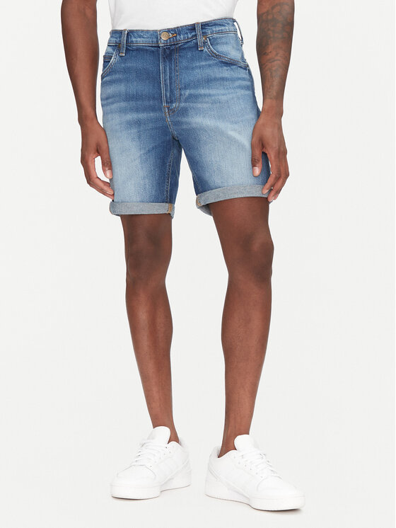 Lee Džínsové šortky Rider 112363925 Modrá Slim Fit