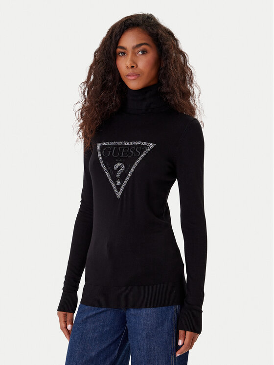 Guess Guess Bluză cu gât W5BR39 Z2NQ2 Negru Regular Fit